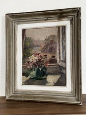 Peinture HSP Nature morte fleurs à la fenêtre par Yvonne Vonnot-Viollet Le Duc