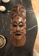 Ancien Masque Africain-42x16cm-en Bois Fait Main-Décoration Murale-Art Africain