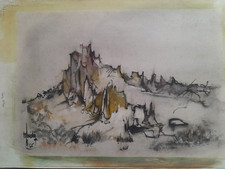 peinture signée Bernard Louédin paysage forteresse château