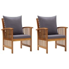  2x Bois d'Acacia Massif Chaises de Jardin avec Coussins Fauteuils Patio vidaXL