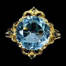 Bague En Argent Sterling 925 Ronde Topaze Ciel Bleu Gemme Saphir 12Mm Bijoux 6.5