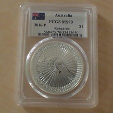 Australia 1$ Kangaroo 2016-P MS70 silver 99.9% 1 oz silver coin   (within SLAB )