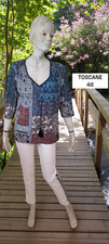 Toscane Taille 46 Superbe haut top tee shirt manches 3/4 bleu blouse femme