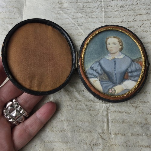 Portrait miniature peint - portrait, xixè