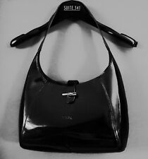 AUTH. LONGCHAMP *SAC À MAIN LIGNE ROSEAU EN CUIR DE VEAU VERNIS NOIR