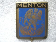 ANCIENNE PLAQUE EMAIL DE CALANDRE VOITURE ANNEE 1950 (MENTON 06) ETAT SUP