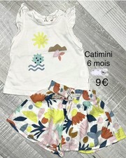 CATIMINI 6 MOIS : Ensemble T Shirt + Jupe Short Coton Été TBE