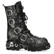 Bottes Punk Goth Mi-Mollet Hautes En Acier Métallique Noir M-591-C63