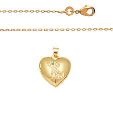 Collier - Enfant - Pendentif - Porte Photo - Coeur - Chien - Plaqué Or Jaune 585