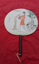 Eventail Ecran à main Pare-feu Peinture sur soie Geishas Chinoises Fin 19e