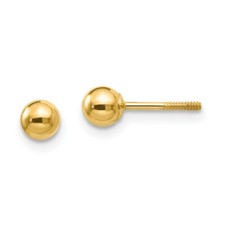 14K Jaune or Creux 4mm Balle Boucles D'Oreilles Vis Arrière Madi K Enfant Bijou