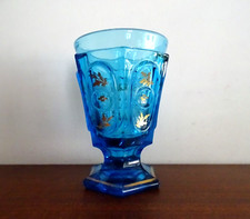 Ancien verre style Charles X verre soufflé épais bleu et dorés XIX ème -  12 cm