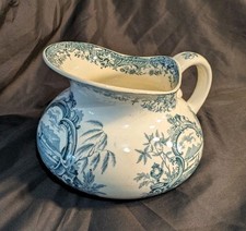 Magnifique Broc De Toilette décor Colonial, Terre de Fer, Faïence De Longwy