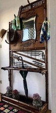 Vestiaire vintage, meuble ancien pour entrée, porte manteaux bambou