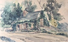 Lucien POTRONAT 1899-1973.Maison à MASSY.Aquarelle sur carton.SBG.30 x 48