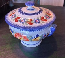Soupière ancienne en faïence Henriot Quimper motifs floraux - F487 D207