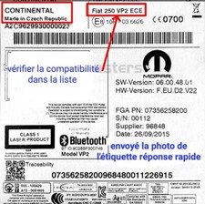 Radio Code for FIAT Continental VP1 and VP2 Made in Czech Republic Unlock