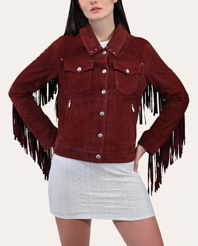 Veste cuir franges - cuir, à