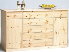 Buffet commode en pin massif naturel avec 7 tiroirs et 2 portes