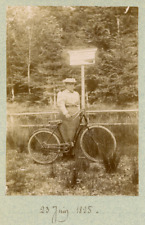 France, Fontaines St. Remy, Une dame avec son vélo  Vintage citrate print.  Ti