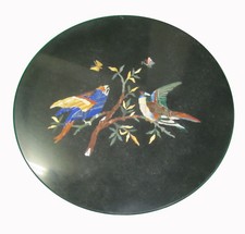 18 " Noir Marbre Rond Coin Côté Table Top Incrustation Maison Décor Art Travail