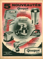 Publicité ancienne nouveautés Peugeot robot grille pain issue de magazine 1950