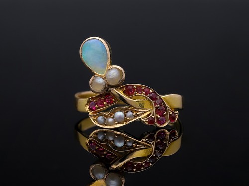 Bague ancienne rubis - , opale