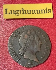 Louis XV, 1715-1774  – 1/2 sol de cuivre pure à la vieille tête 1771 D Lyon