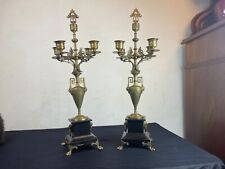 Paire de chandeliers candélabres d horloge marbre et bronze cinq branches