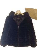 Veste Zip avec Capuche En Fourrure Synthétique Rainurée Noire (F) T38-40