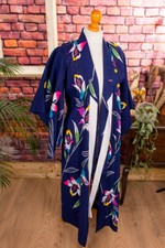 Kimono Vintage Bleu À Motifs