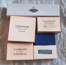 7 BOITES HORLOGERIE BIJOUTERIE  CHOBILLON CHABRIER FONT-LAPALISSE  LE BRONZE ETC