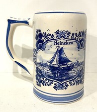 Ancienne Chope en porcelaine faïence DELFTS publicitaire Bière Heineken
