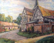GASTON LABORDE TABLEAU HSP CENTRE VILLAGE NORMAND PEINTURE 30/40