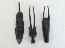 Lot de 3 masques statues africaine en Ebene Sénégal 