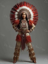 Photo A4 portrait féminin style indien western costume à plumes - 6863
