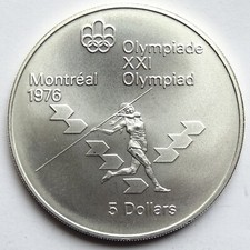 5 Dollars 1975 Canada XXI Olympiade Argent état SUP 24gr15