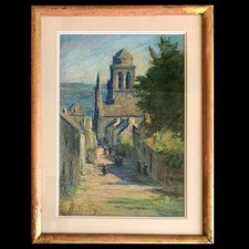 Emma Herland (1855-1947), vue Locronan, Pastel