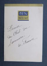 Menu 12 avril 1930 Buffet PLM Garis de Paris Diner Club du Saumon de France