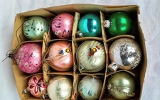 Anciennes Décorations Noël. Boules Verre Soufflé Églomisé