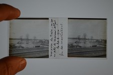 Paris crue 1910 inondation "Train Maison-Alfort"- plaque de verre positif stéréo