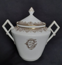 Sucrier pot couvert porcelaine de Limoges W. Guerin monogramme  vers 1900