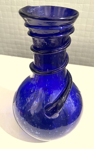 Vase verre bleu - en,