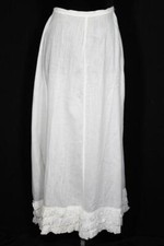 Jupon Long Édouardien Blanc En Coton Français Antique 30" Taille 36" Long