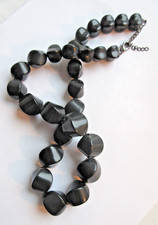 Collier Art Déco en perles de jais, bijou de deuil en verre noir