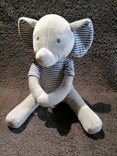 Doudou peluche éléphant gris rayé bleu et blanc Obaïbi Etat neuf