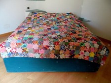 ANCIEN DESSUS DE LIT PATCHWORK FAIT MAINS BOUTIS PIQUE COTTON 2 PLACES 196 X 210
