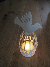 Lot de 2 Photophores Petites cages à oiseaux,en métal,blanc + Bougies,Neuf!