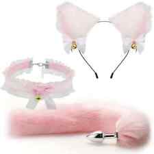 3pcs Ensemble de plug anal à queue renard chat, collier et bandeau d'oreille