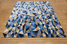 Tapis Kilim En Laine Bleu Or